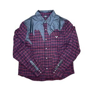 Ditch LA XXL cowhide Leather Flannel Crimson heavy duty snap up shirt SHIPS FAST